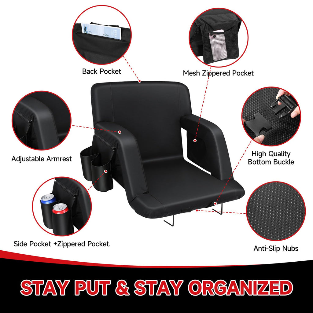 2 Pack Folding Stadium Seats with Back Support and Cushion G20100
