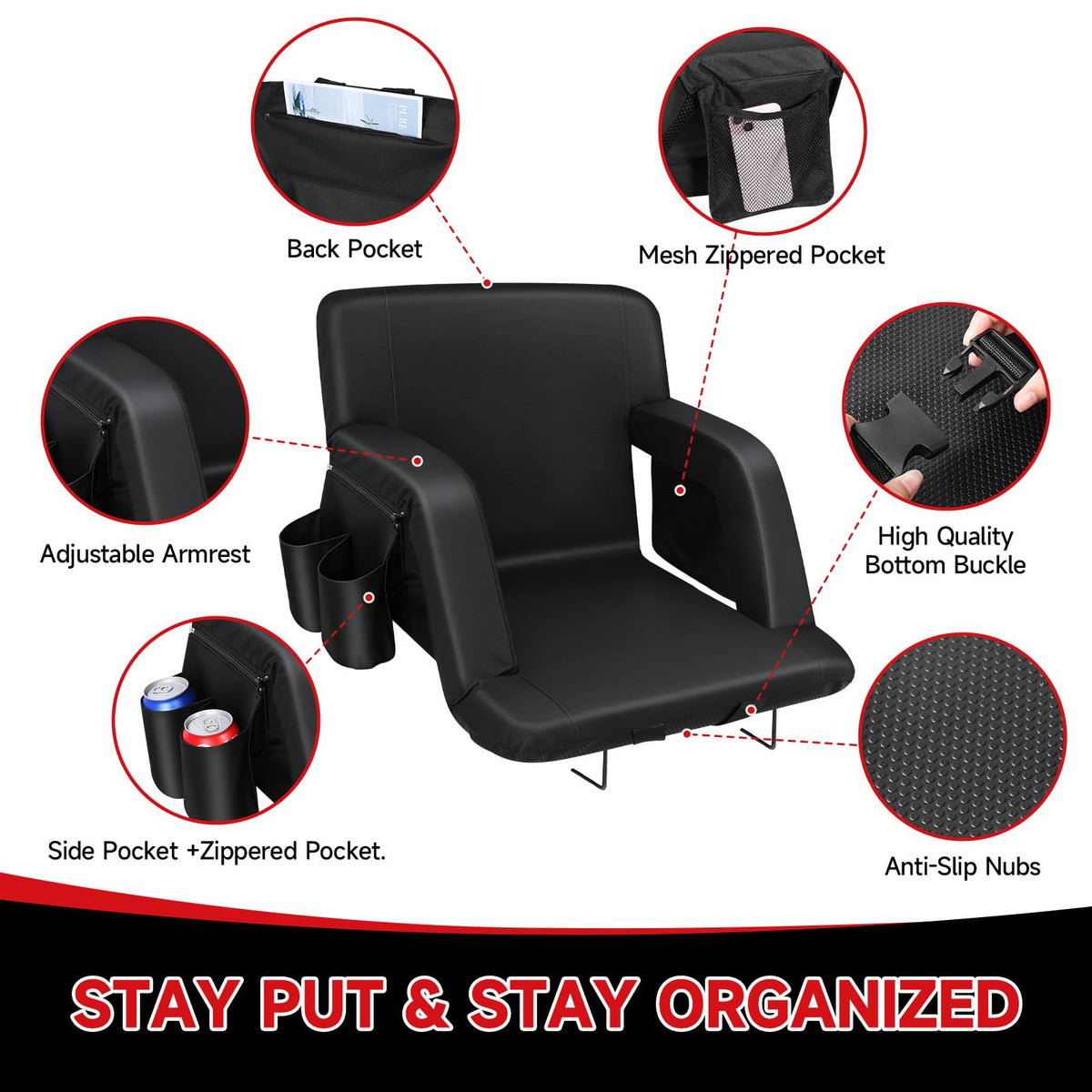 2 Pack Folding Stadium Seats with Back Support and Cushion G20100