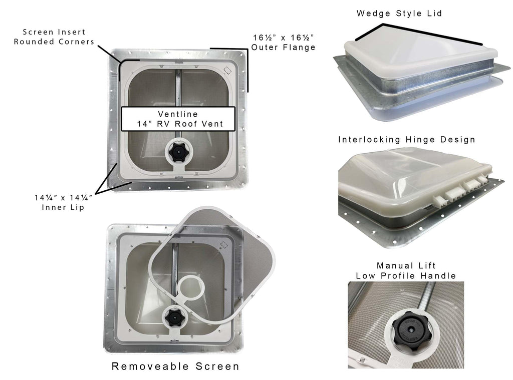 Non Powered RV Roof Vent White Lid N505