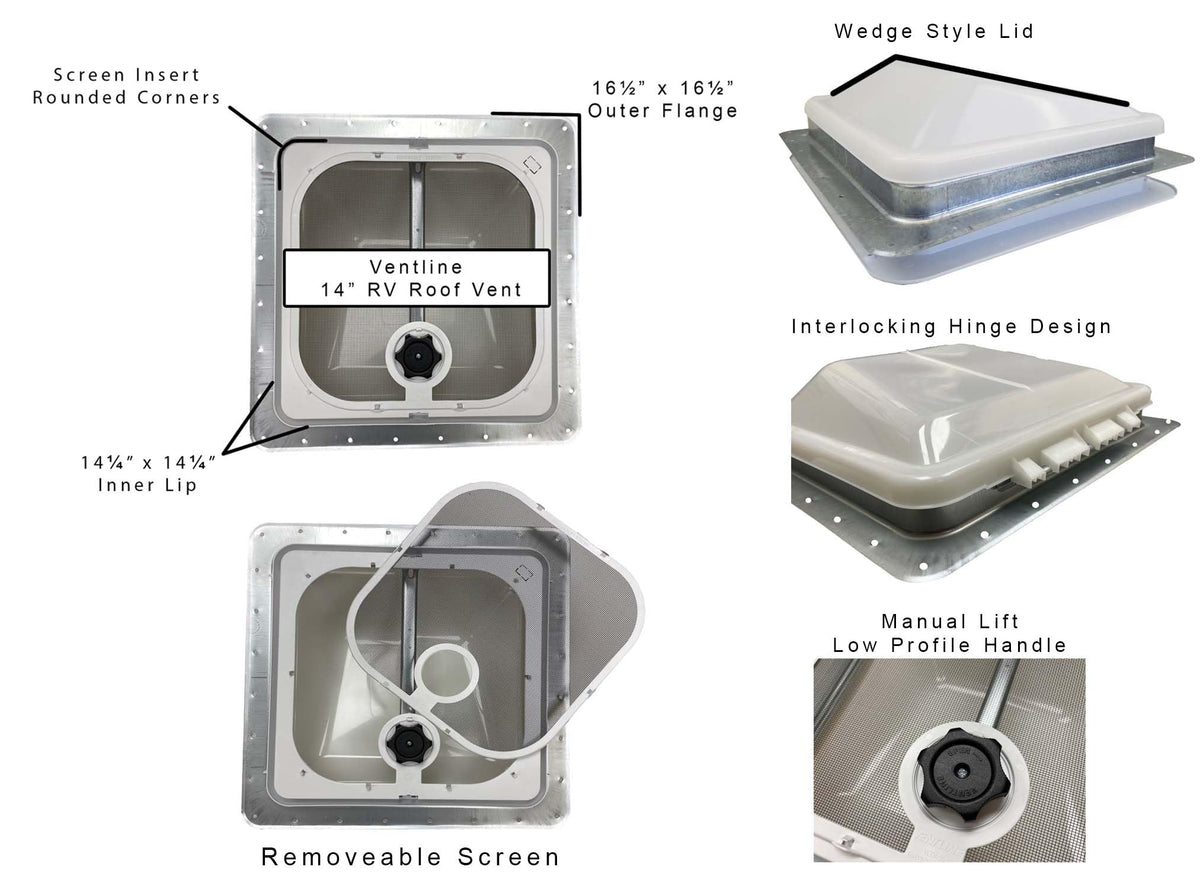 Non Powered RV Roof Vent White Lid N505