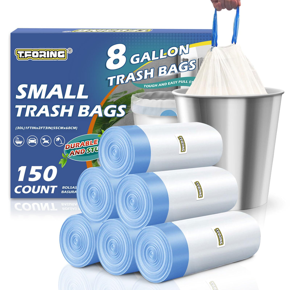 8 Gallon Drawstring Trash Bags 1.2 Mil Unscented 150 Count Y1761