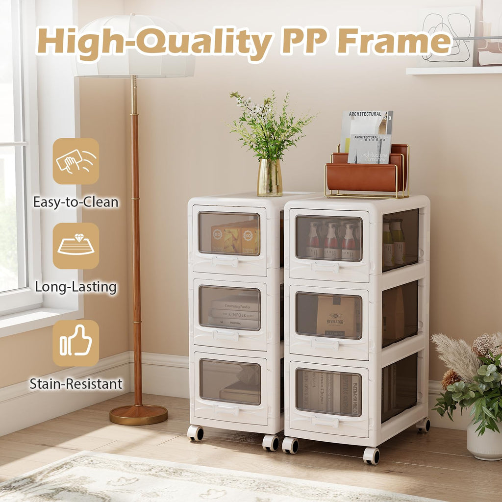 3 Tier Rolling Storage Cart with Drawers D412