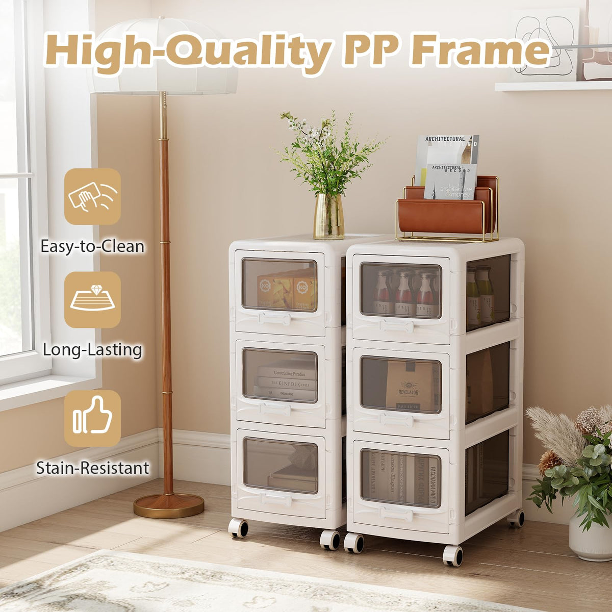 3 Tier Rolling Storage Cart with Drawers D412