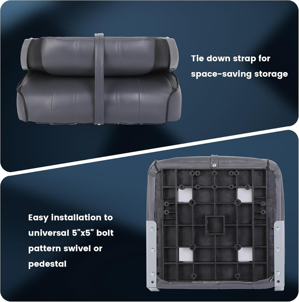 2 Pack Low Back Folding Boat Seats Black Gray C1124