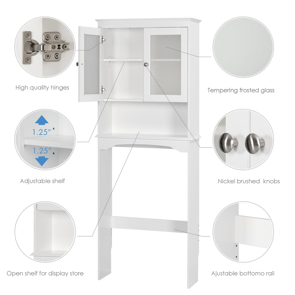 Over the Toilet Storage Cabinet with Tempered Glass Doors P282