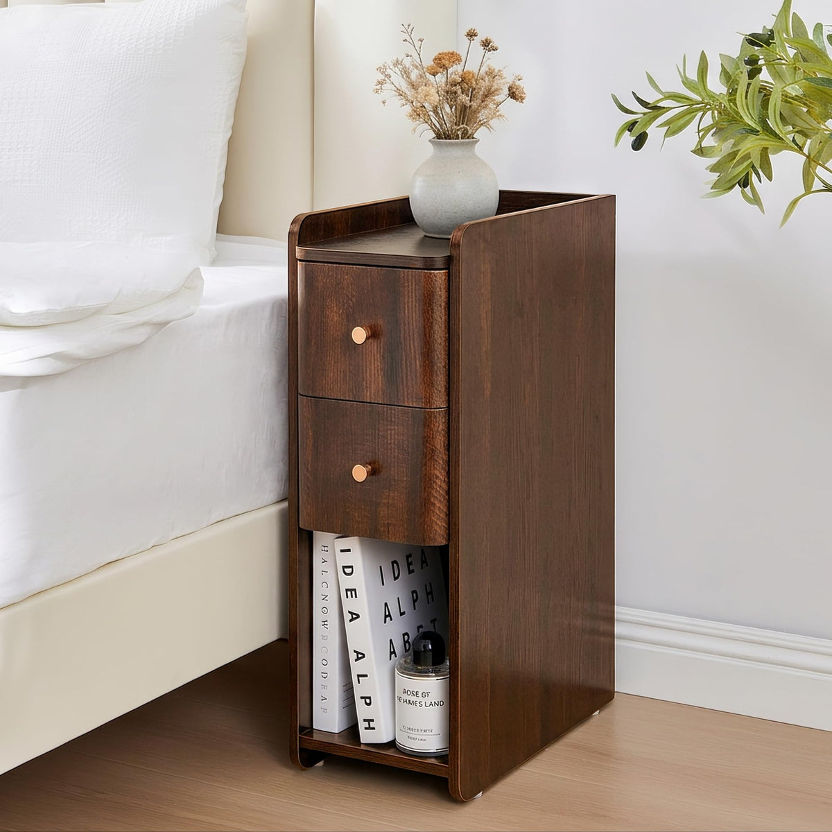 Wooden 2 Drawer Narrow Nightstand R20341