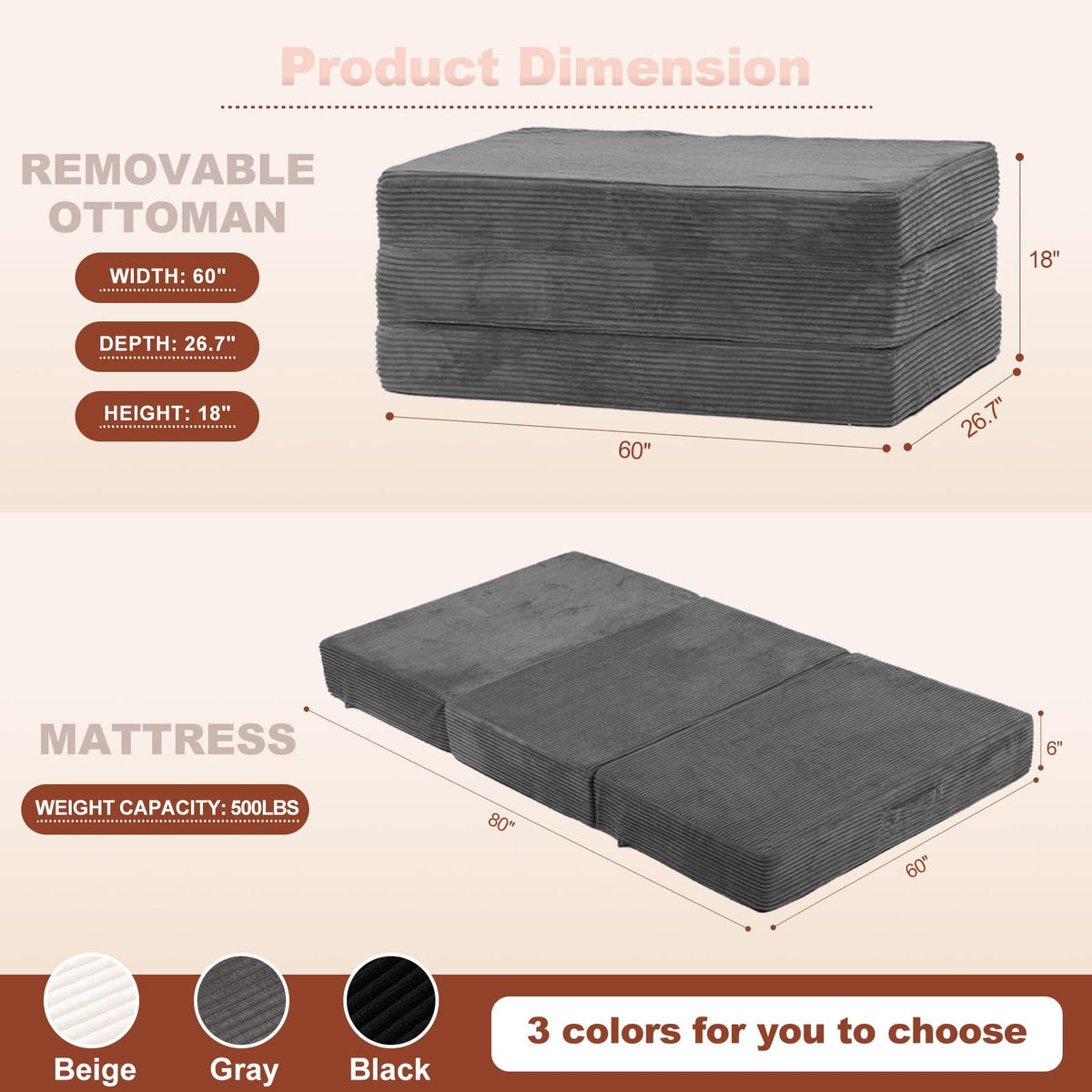 6-Inch Tri-Fold Foldable Mattress R32426