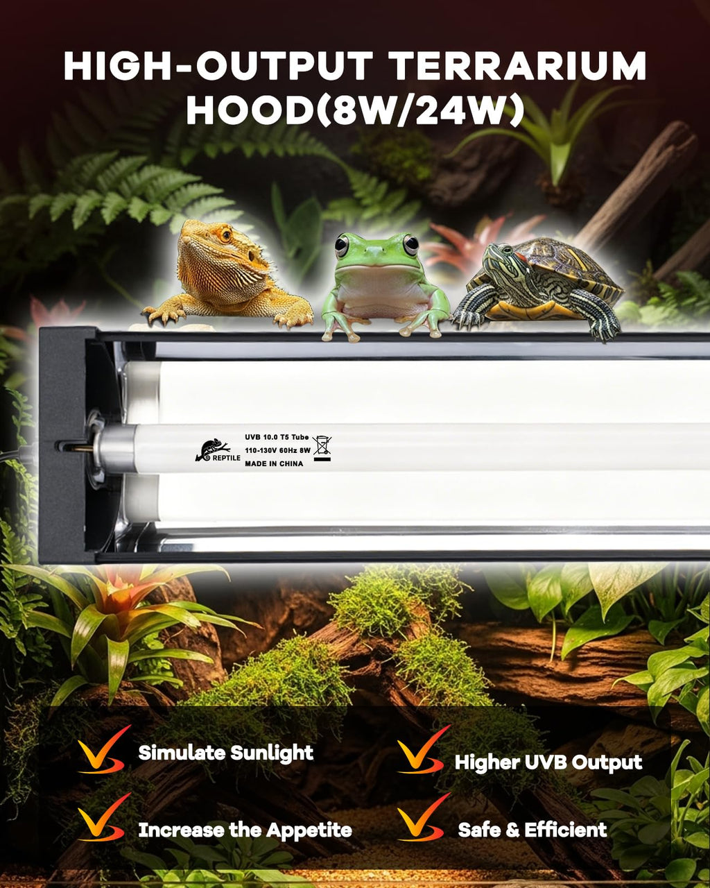 8W T5 UVB Reptile Light Fixture Combo Kit K18305