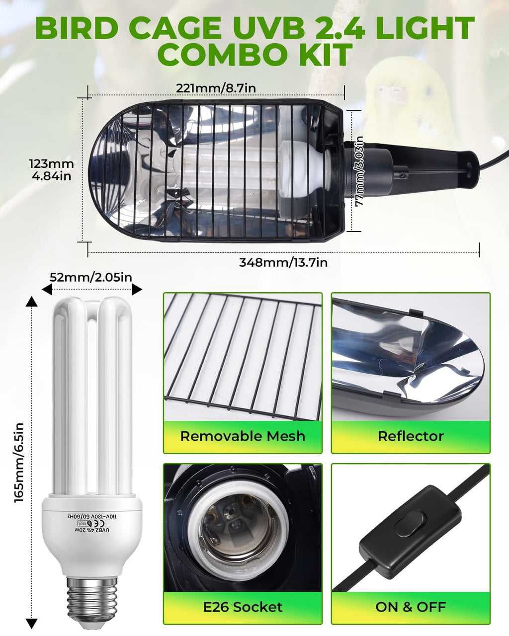 20W UVB Bird Cage Light Combo Kit F78991