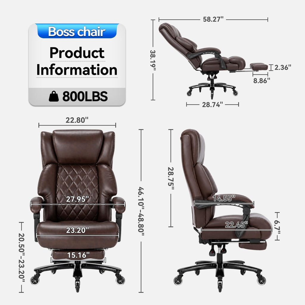 Brown Heavy Duty Reclining Executive Office Chair with Footrest H872686