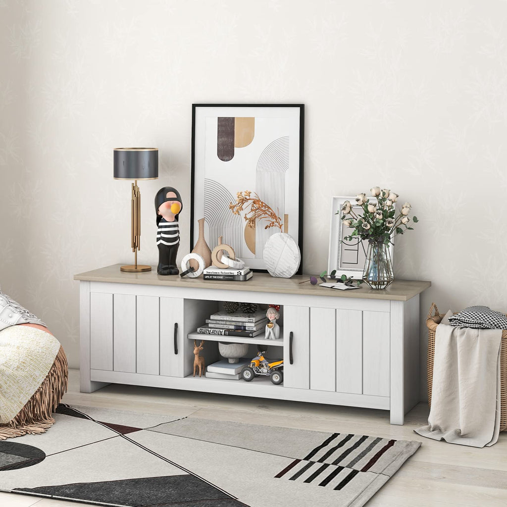 2 Doors TV Stand with 2 Cabinets & Open Shelves O24913