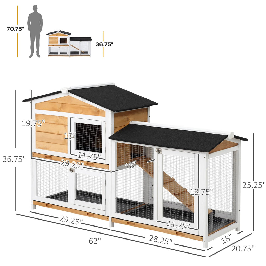 2-Story Wooden Rabbit Hutch with Ramp T7799