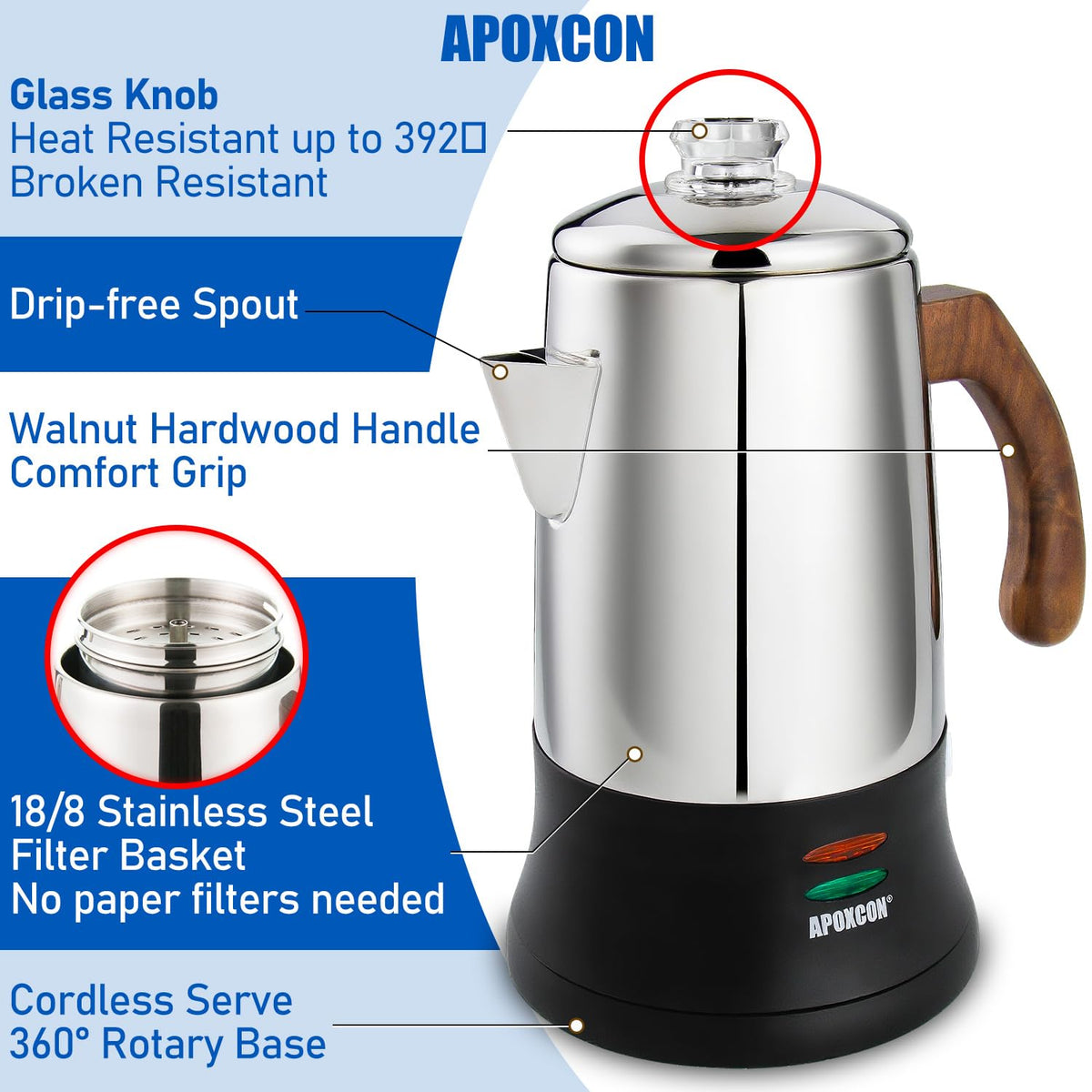 6 Cup Stainless Steel Electric Coffee Percolator S5104