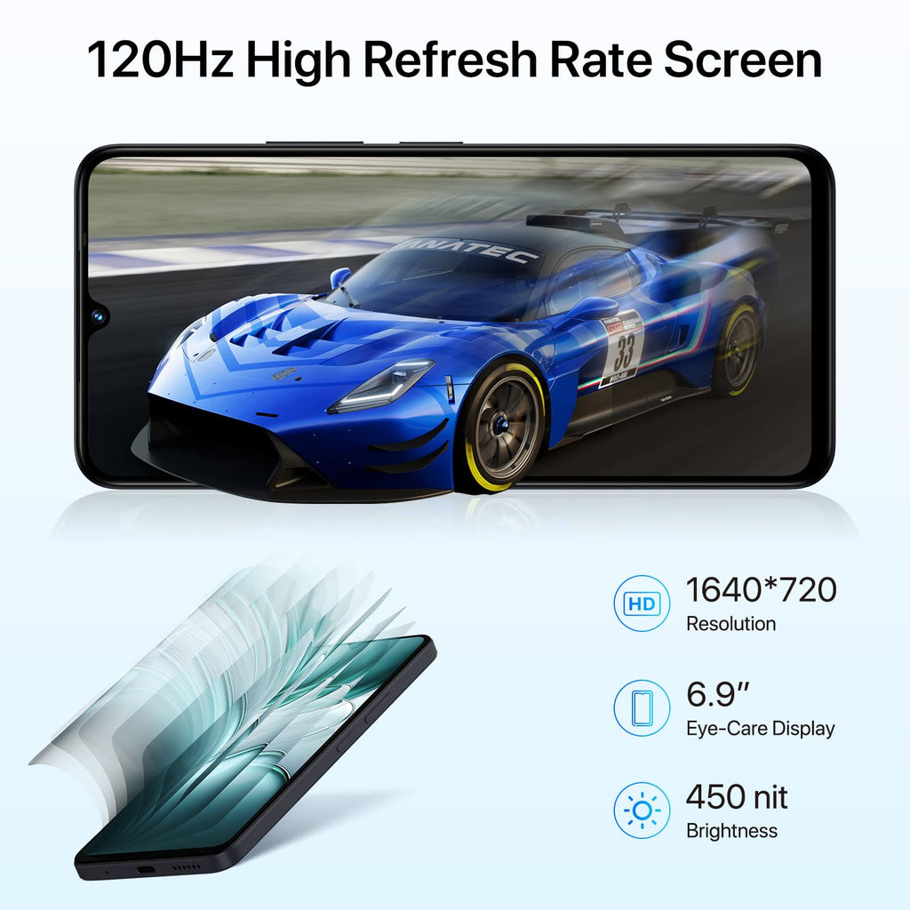 Android 14 6.9" HD+ 120Hz Octa-core 16GB +256GB 6000mAh 50MP Triple Camera Dual 4G LTE NFC Black Smartphone C19083