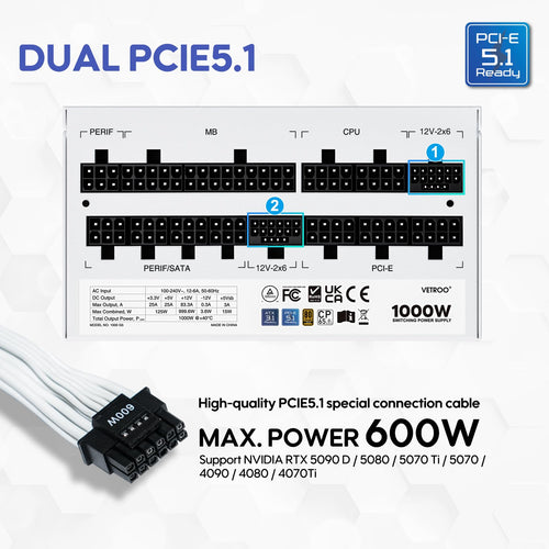 1000W White Power Supply M8018