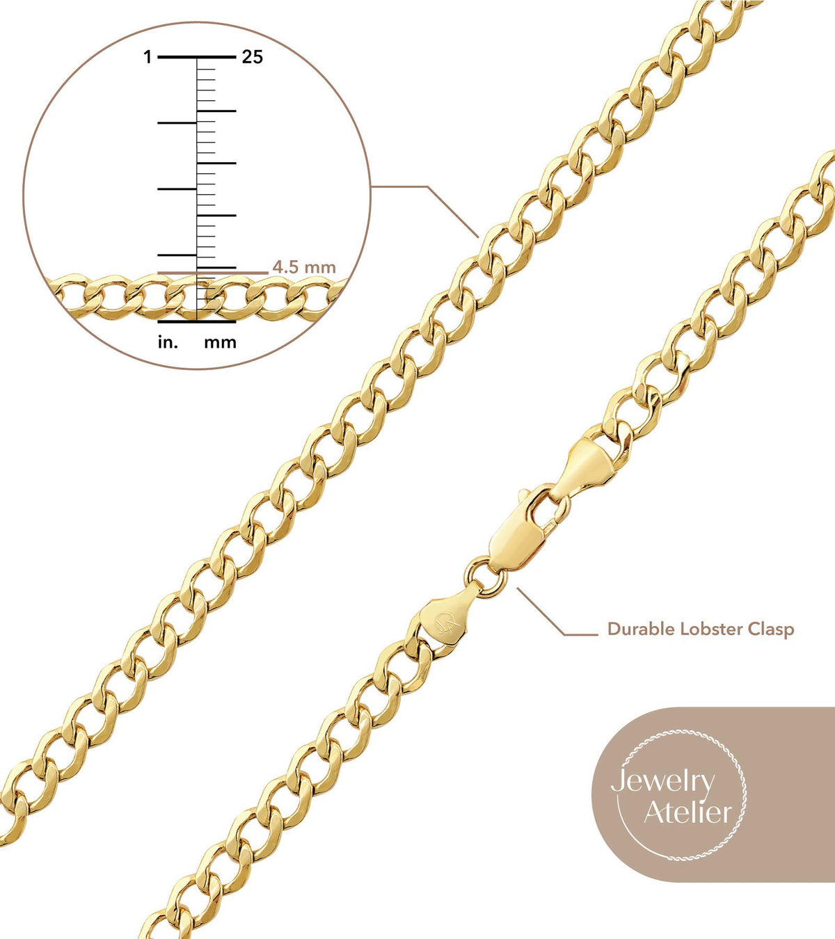 14K Yellow Gold Filled Cuban Curb Link Chain Necklace R278