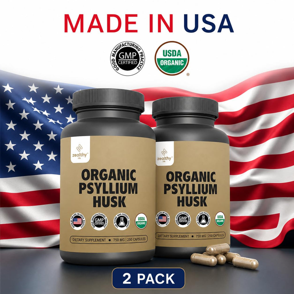 Organic Psyllium Husk Capsules 750 mg Fiber Supplement 250 Capsules Pack of 2 I293