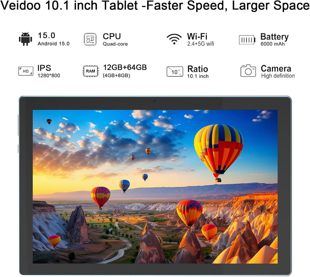 Android 15 Tablet 10 Inch 12GB RAM 64GB ROM 2 in 1 with Keyboard Case Mouse Stylus W141295