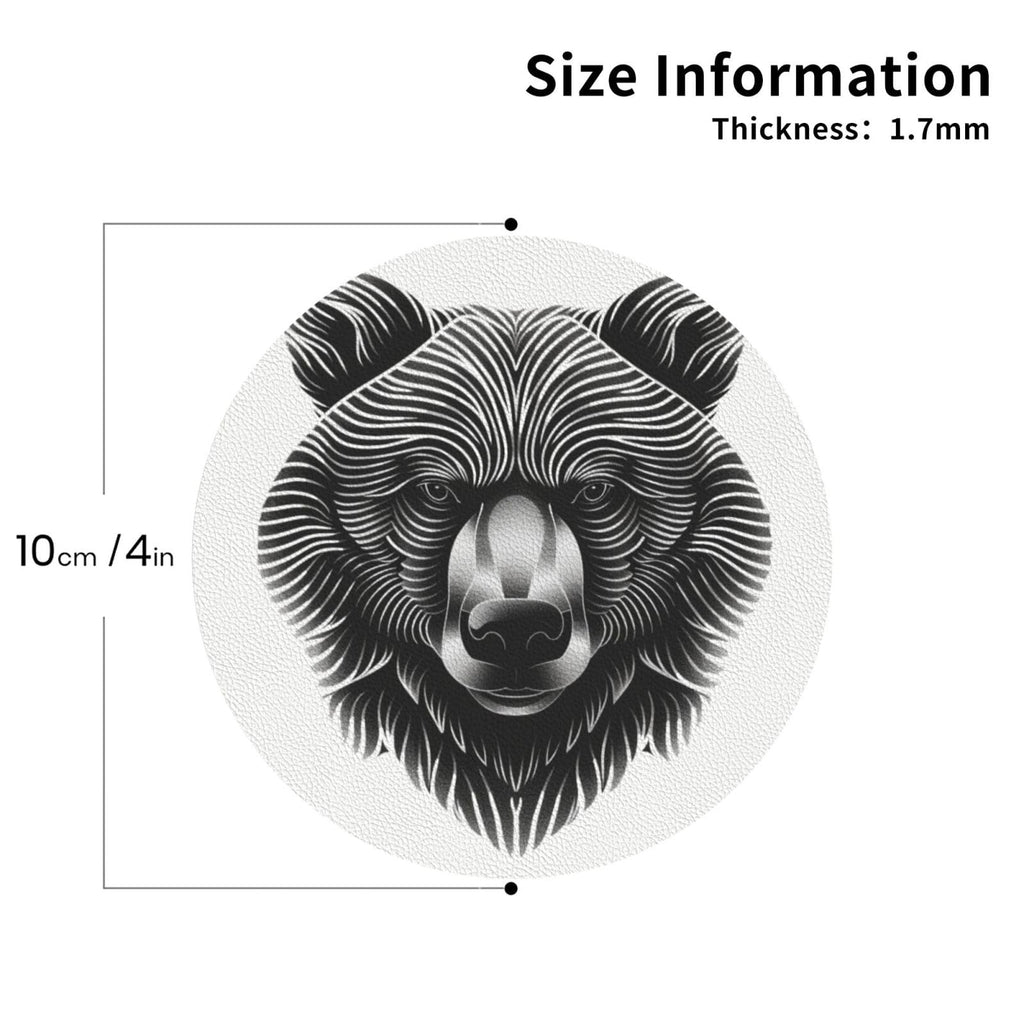 Black and White Bear Head Leather Coasters Set of 4 J928