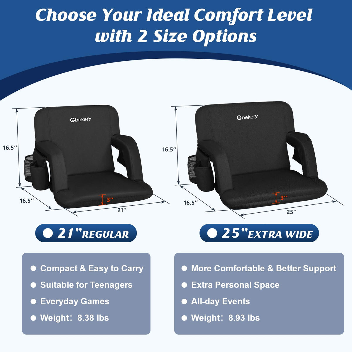 25” Extra Wide Stadium Seats with Back Support 2 Pack P7782