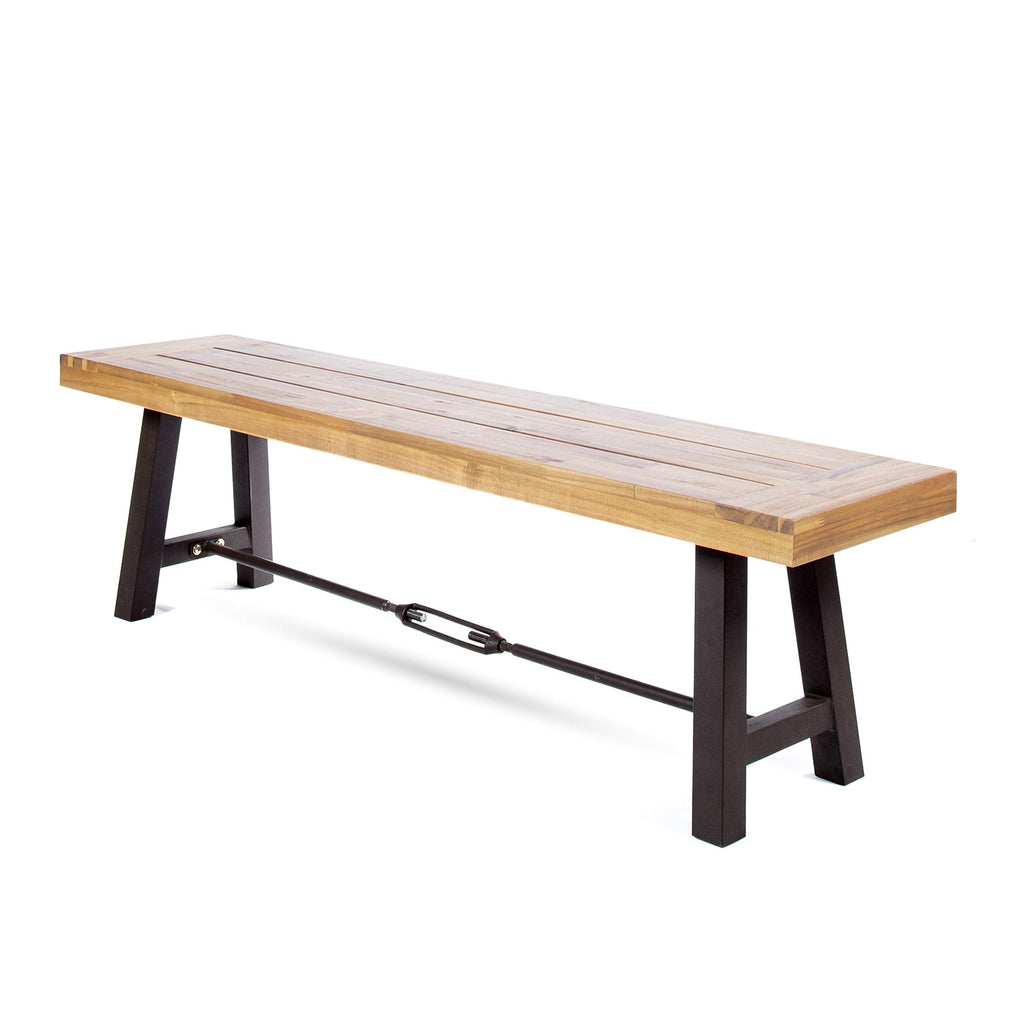 Acacia Wood Outdoor Bench with Metal Accents O978