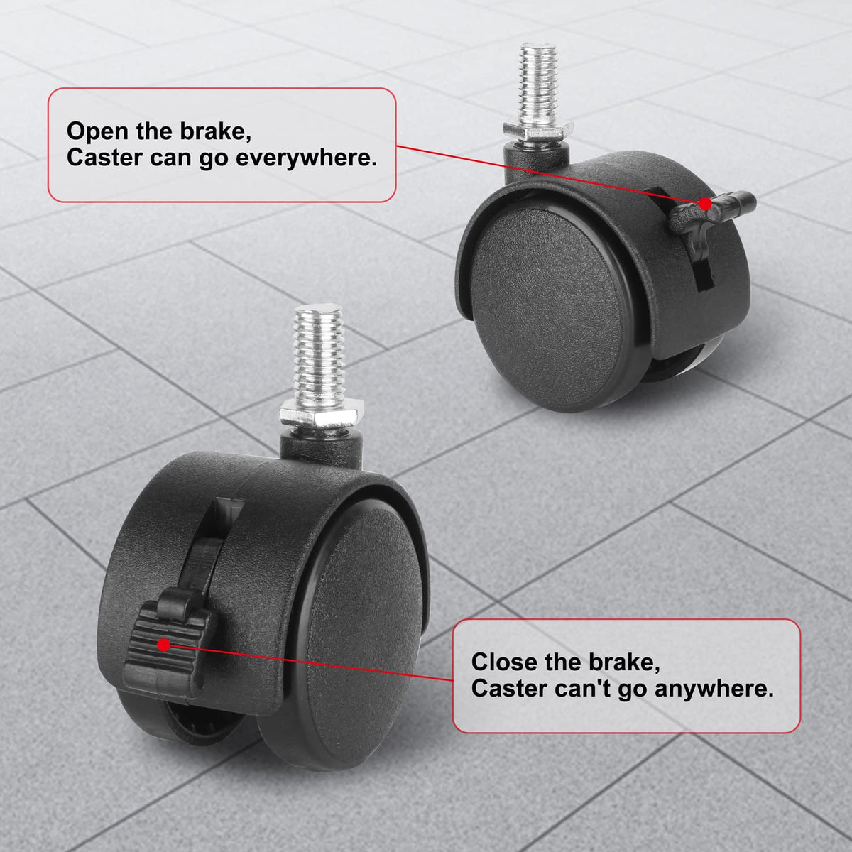 1.5 Inch Swivel Stem Caster Wheels with Locking Brake 4 Pack Q952879