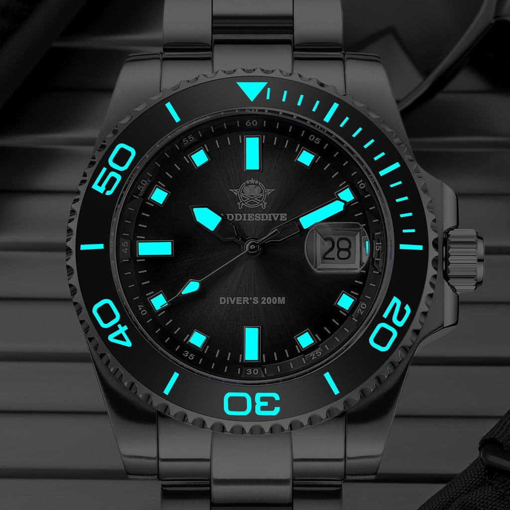 41 MM Mens Dive Watch Quartz Movement 200 M Waterproof Luminous Analog Gradient Dial W589