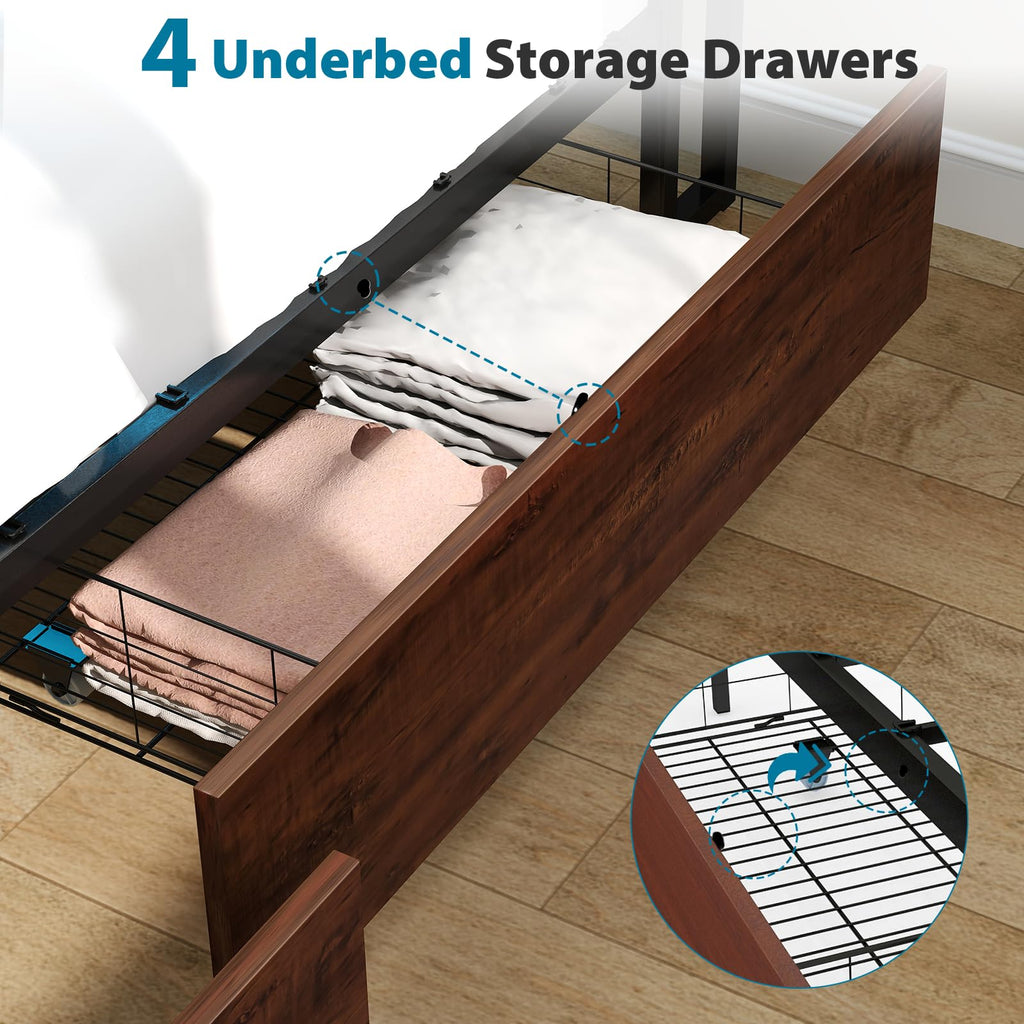 Queen Size Bed Frame with 4 Storage Drawers J364