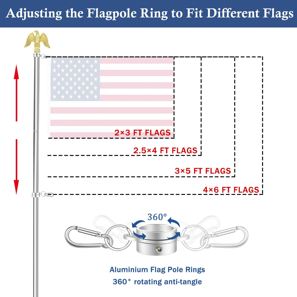5 FT Stainless Steel Flag Pole with Eagle Topper S7105