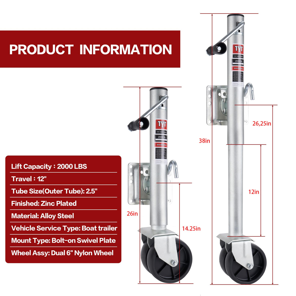2000 lbs Boat Trailer Jack with Wheel L611