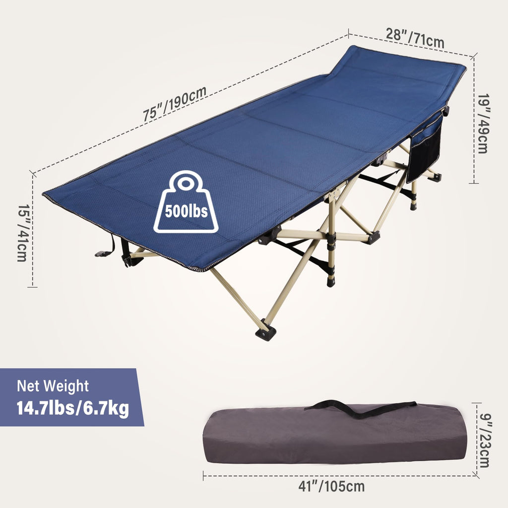 2-Pack Extra Wide Heavy Duty Folding Camping Cots Blue A3949