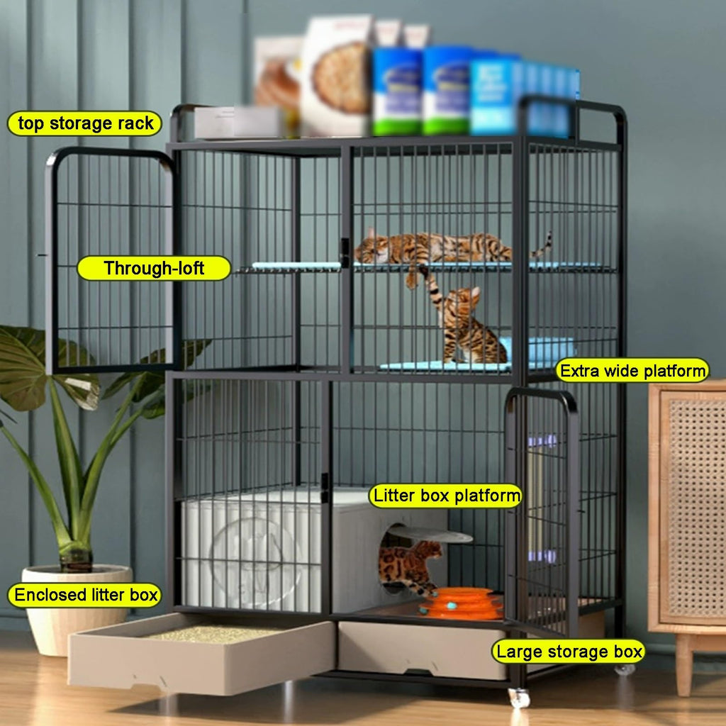 White 4 Tier Cat Cage with Litter Box A8414