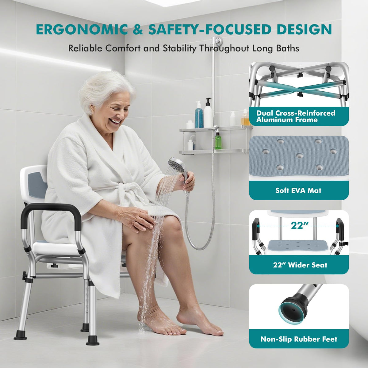 Shower Chair with Removable Arms and Back K1667