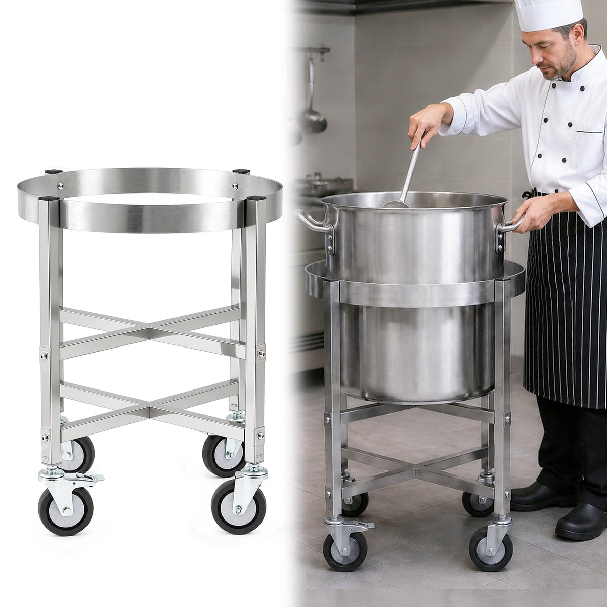 23.8 Inch Stainless Steel Stock Pot Dolly with Locking Casters V411