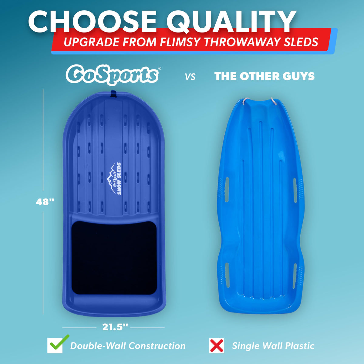 2 Person Snow Sled with Pull Strap and Padded Seat A363