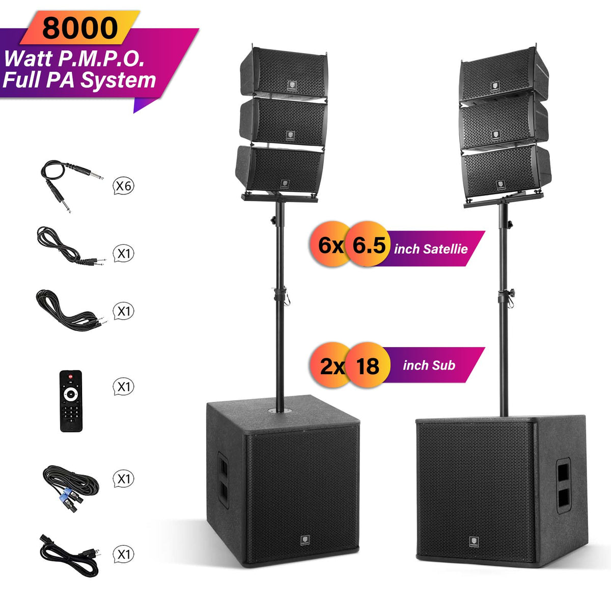 Powered PA Speaker System 6 Line Array Speakers 2PCS 18 Inch Subwoofers O573784