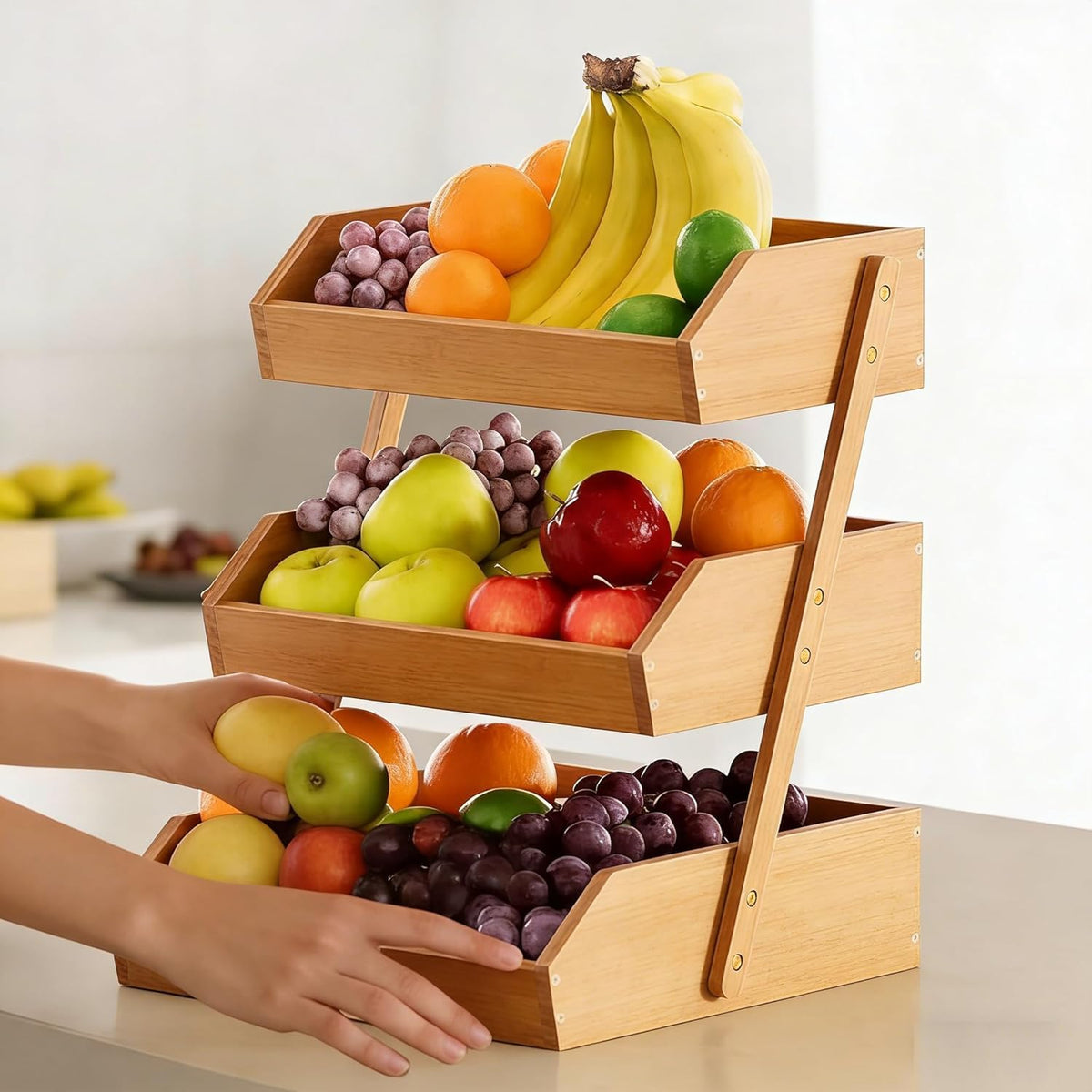 3-Tier Bamboo Fruit & Vegetable Basket Organizer B8249