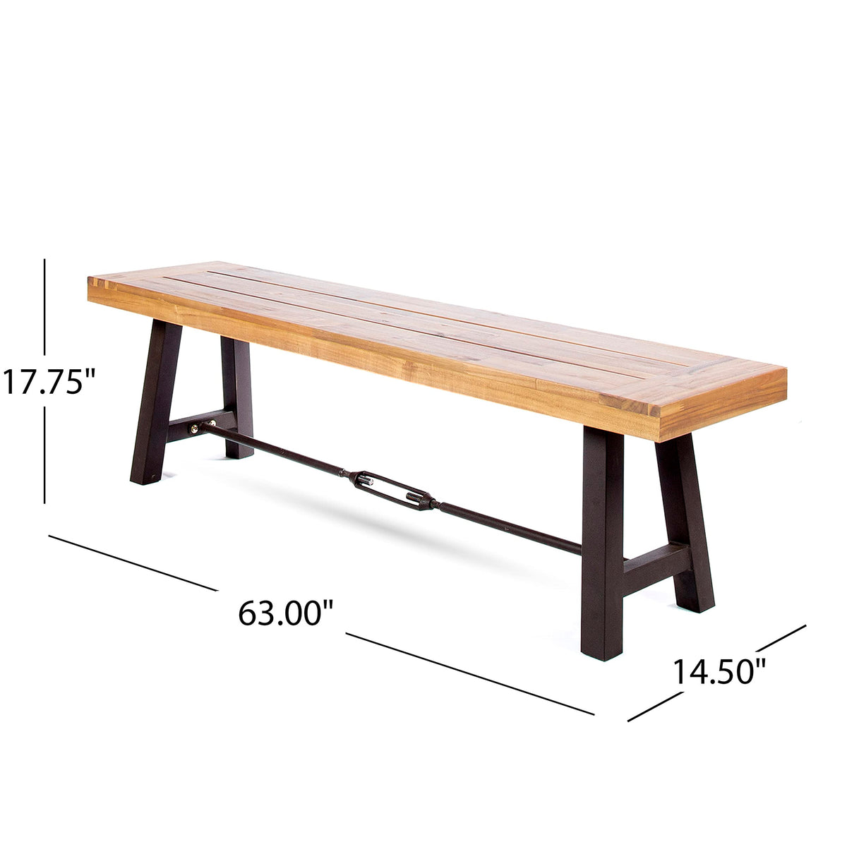 Acacia Wood Outdoor Bench with Metal Accents O978