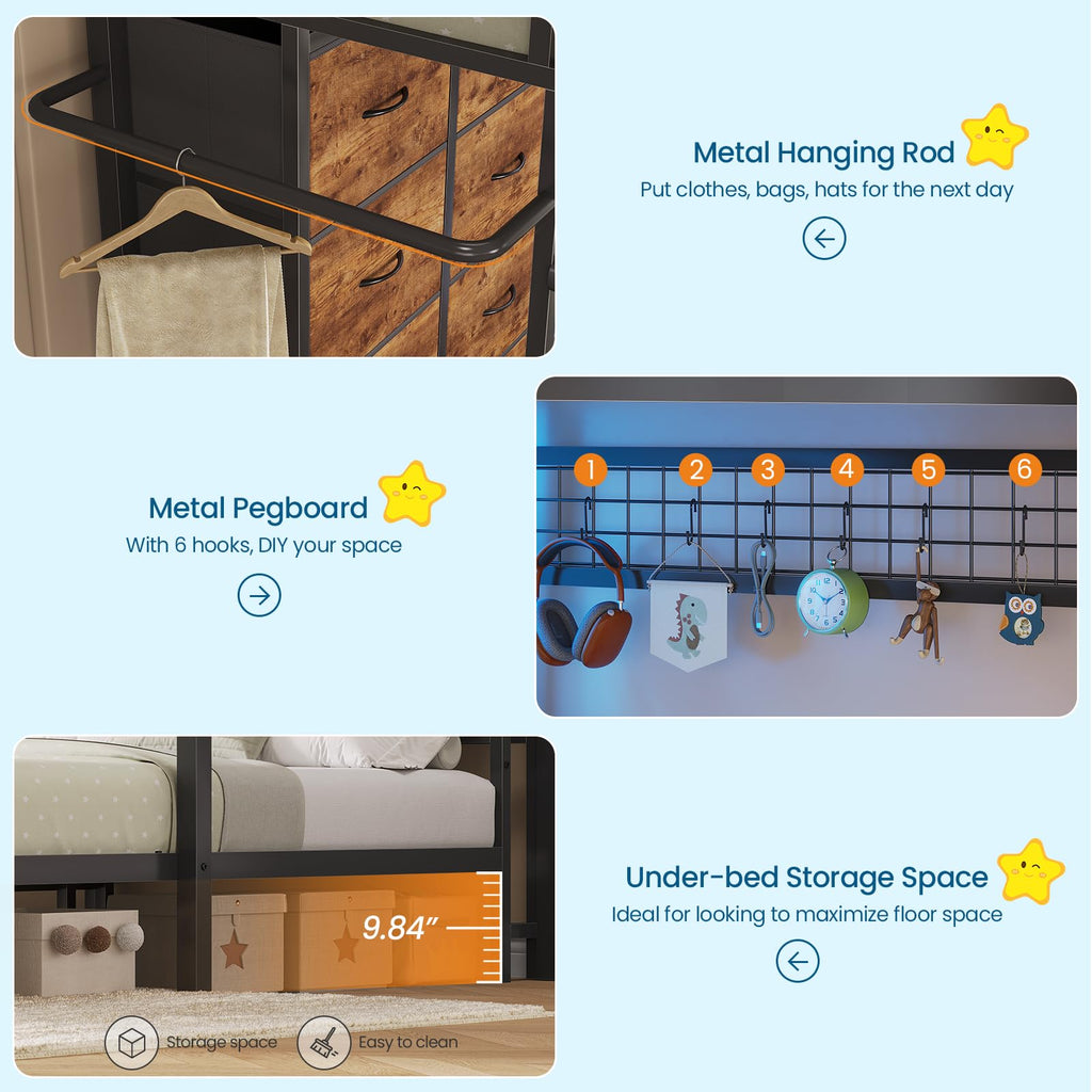 Twin Over Twin Bunk Bed with 8 Drawers and Storage Headboard O879