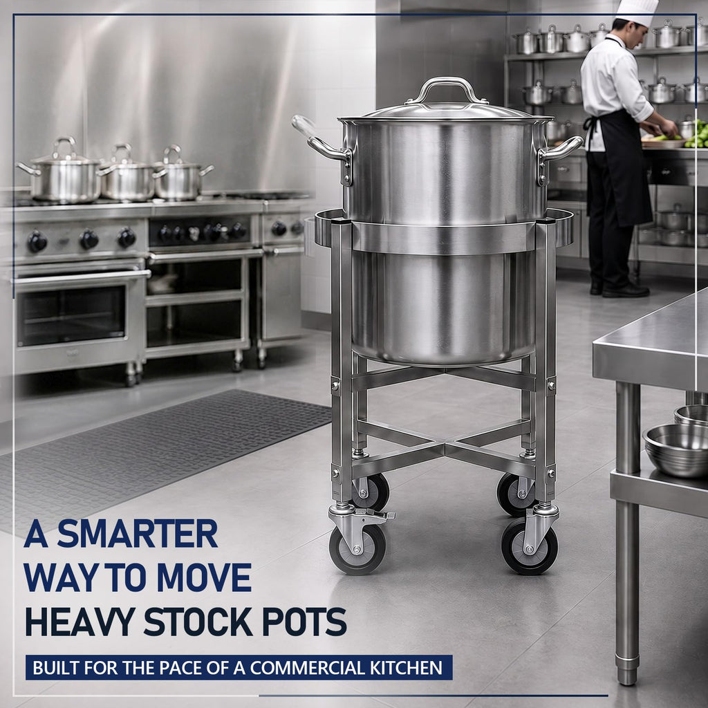 23.8 Inch Stainless Steel Stock Pot Dolly with Locking Casters V411