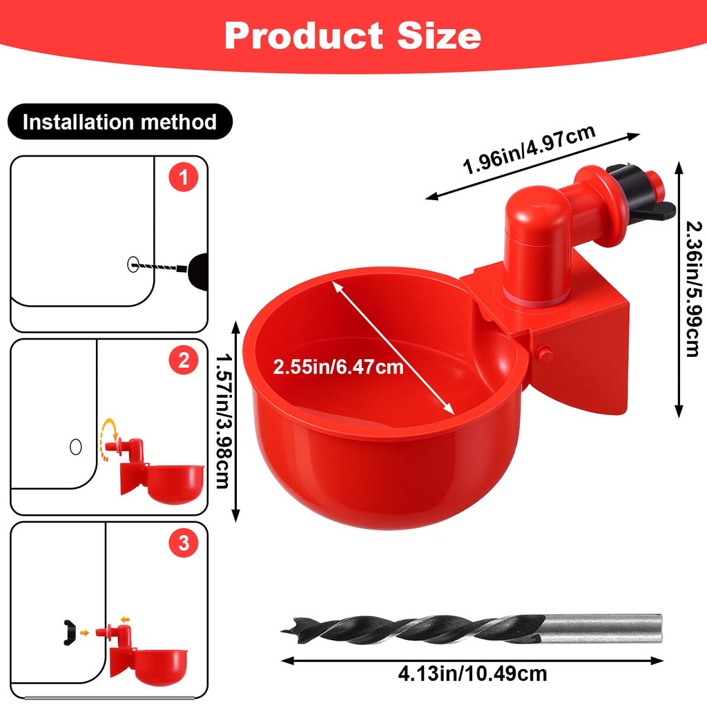 Automatic Chicken Waterer Cups 24-Pack Poultry Drinker with Hole Saw N83889
