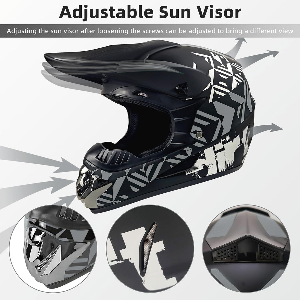 Certified Youth Kids Dirt Bike Motocross ATV Helmets 4Pcs Set Z1275