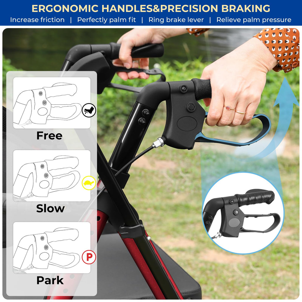 Foldable Rollator Walker with Seat, 2 in 1 Wheelchair Combo, Red F613582