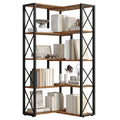 5-Tier Rustic Brown and Black Corner Bookshelf Z7917