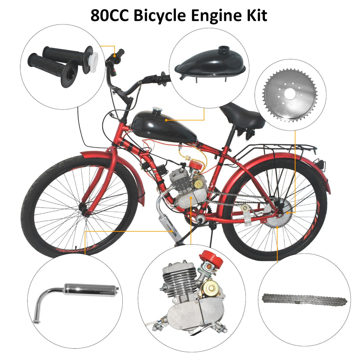 80cc 2-Stroke Air-Cooled Bicycle Engine Kit W25140