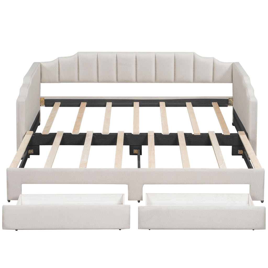 Twin XL to King Extendable Upholstered Daybed Frame with 2 Storage Drawers D1695