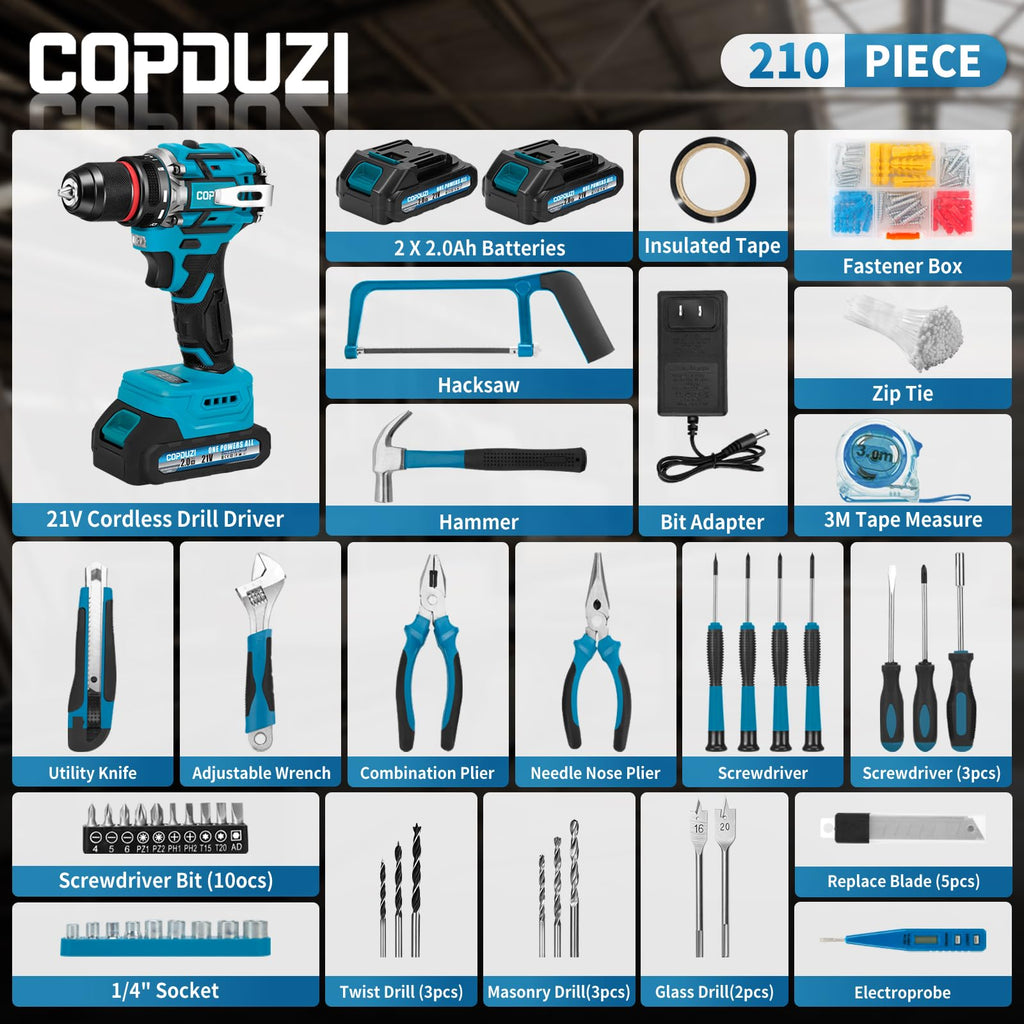 21V Cordless Brushless Drill Driver Combo Kit with 2x2.0Ah Battery S39830
