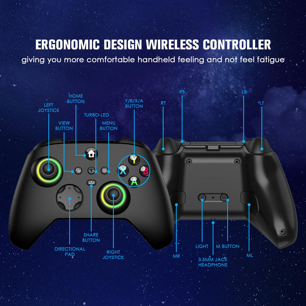 Wireless Controller with Hall Effect Joysticks, RGB Light, Dual Vibration, TURBO F1183