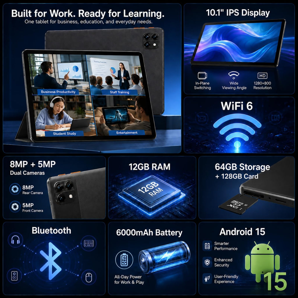Android 15 Tablet 10.1 in 12GB RAM 64GB ROM B905