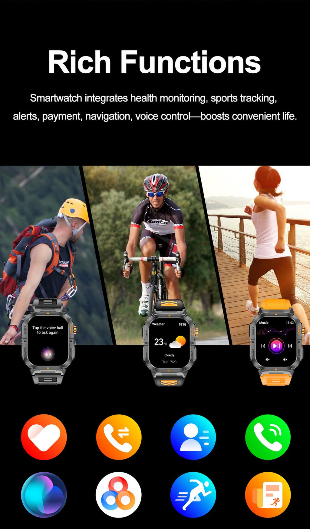 Military Smart Watch with Bluetooth Calling, Heart Rate Monitor, Sleep Tracking, Camouflage Green Q78350